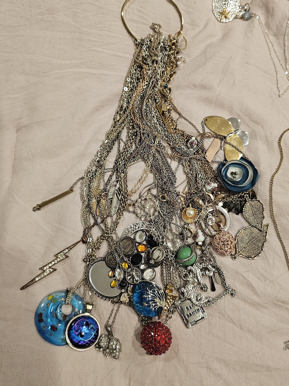 Mixed Metal Multi-Charm Necklaces with Multi Accents - Women Jewelry Lot#1